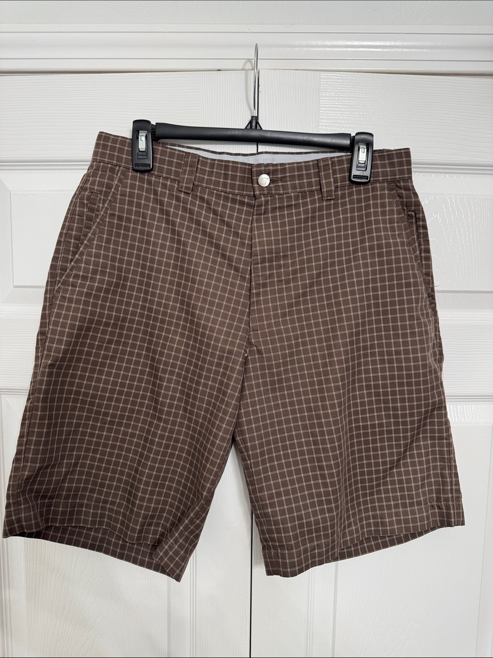 Callaway Brown Windowpane Plaid Flat-Front Golf Shorts
